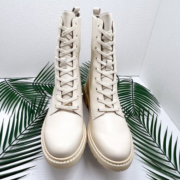 Sam Edelman Lydell Ivory Leather Combat Boots Lug Sole Size 9M NWB Chic Fall - Picture 2 of 13